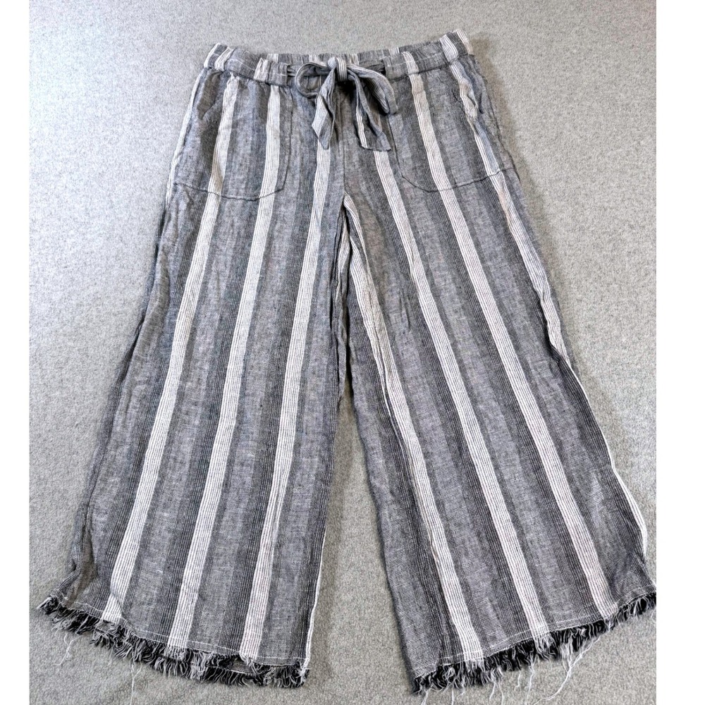 Caslon Linen Blend Wide Leg Cropped Pants Womens Medium Striped Elastic Waist